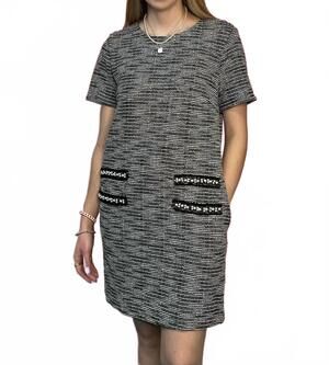 NEW SHE + SKY women's print mini dress with pockets in black